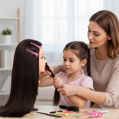 Enfant avec une tete a coiffer
