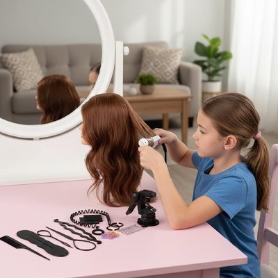 enfant jouant tete a coiffer