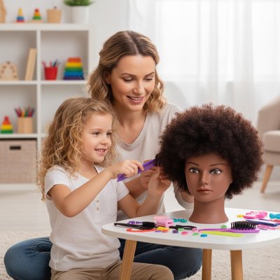 Maman enfant tete a coiffer afro 