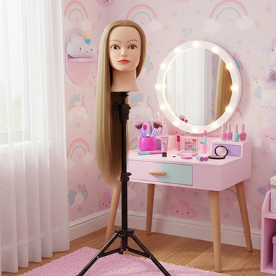 Tete a coiffer sur coiffeuse